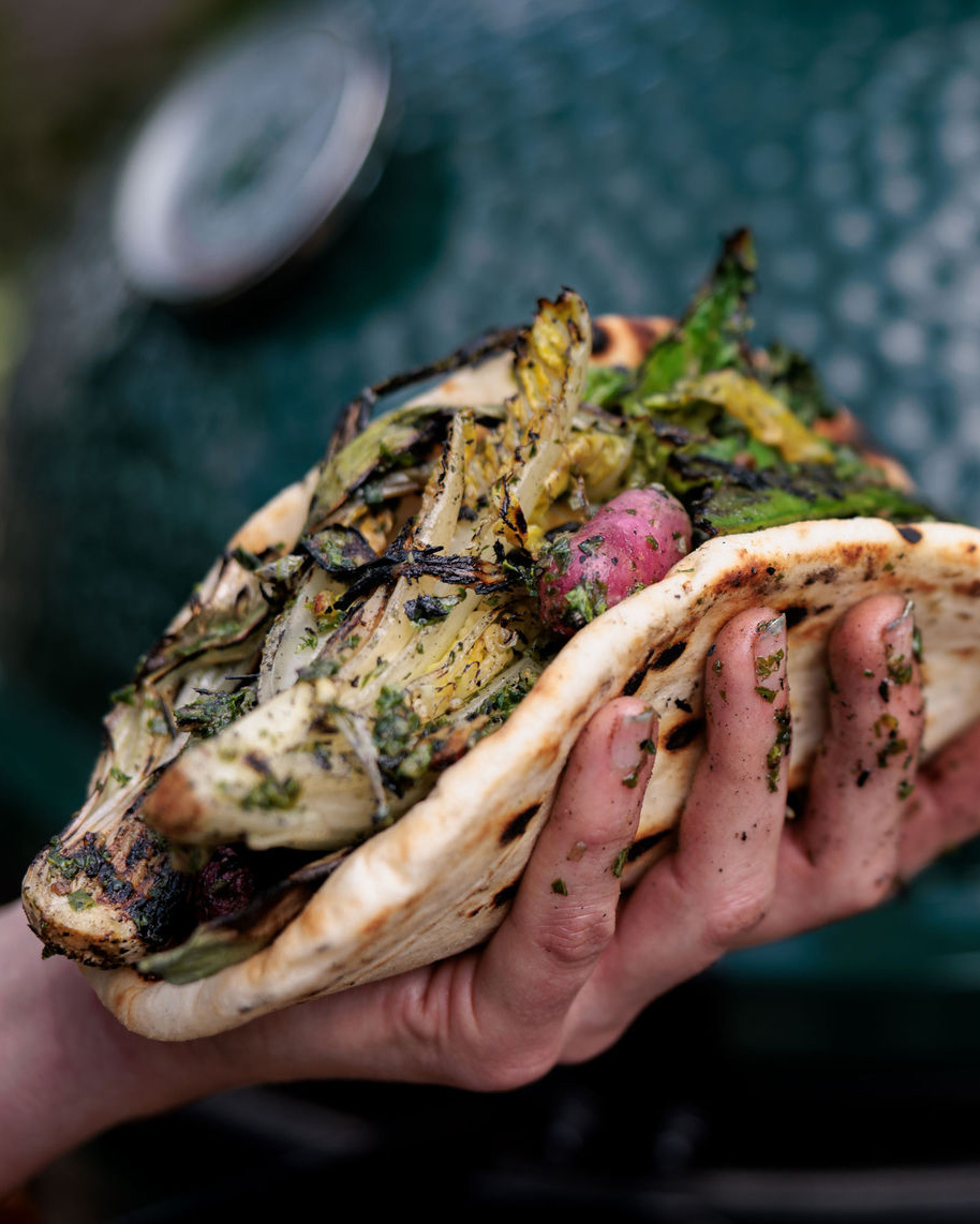 Kale Pesto and Charred Veg Flatbreads | Kathy Slack's Recipes | Vegetarian | Grilling | Big Green Egg | Chelsea Flower Show