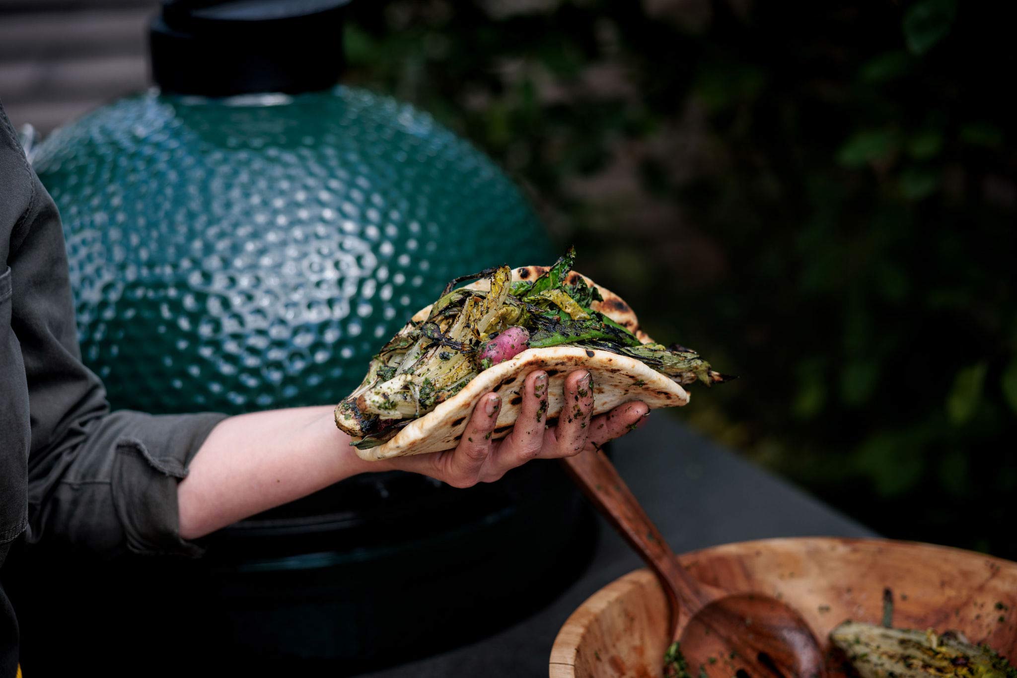 Kale Pesto and Charred Veg Flatbreads | Kathy Slack's Recipes | Vegetarian | Grilling | Big Green Egg | Chelsea Flower Show