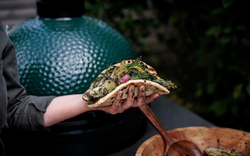 Kale Pesto and Charred Veg Flatbreads | Kathy Slack's Recipes | Vegetarian | Grilling | Big Green Egg | Chelsea Flower Show