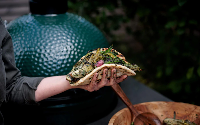 Kale Pesto and Charred Veg Flatbreads | Kathy Slack's Recipes | Vegetarian | Grilling | Big Green Egg | Chelsea Flower Show