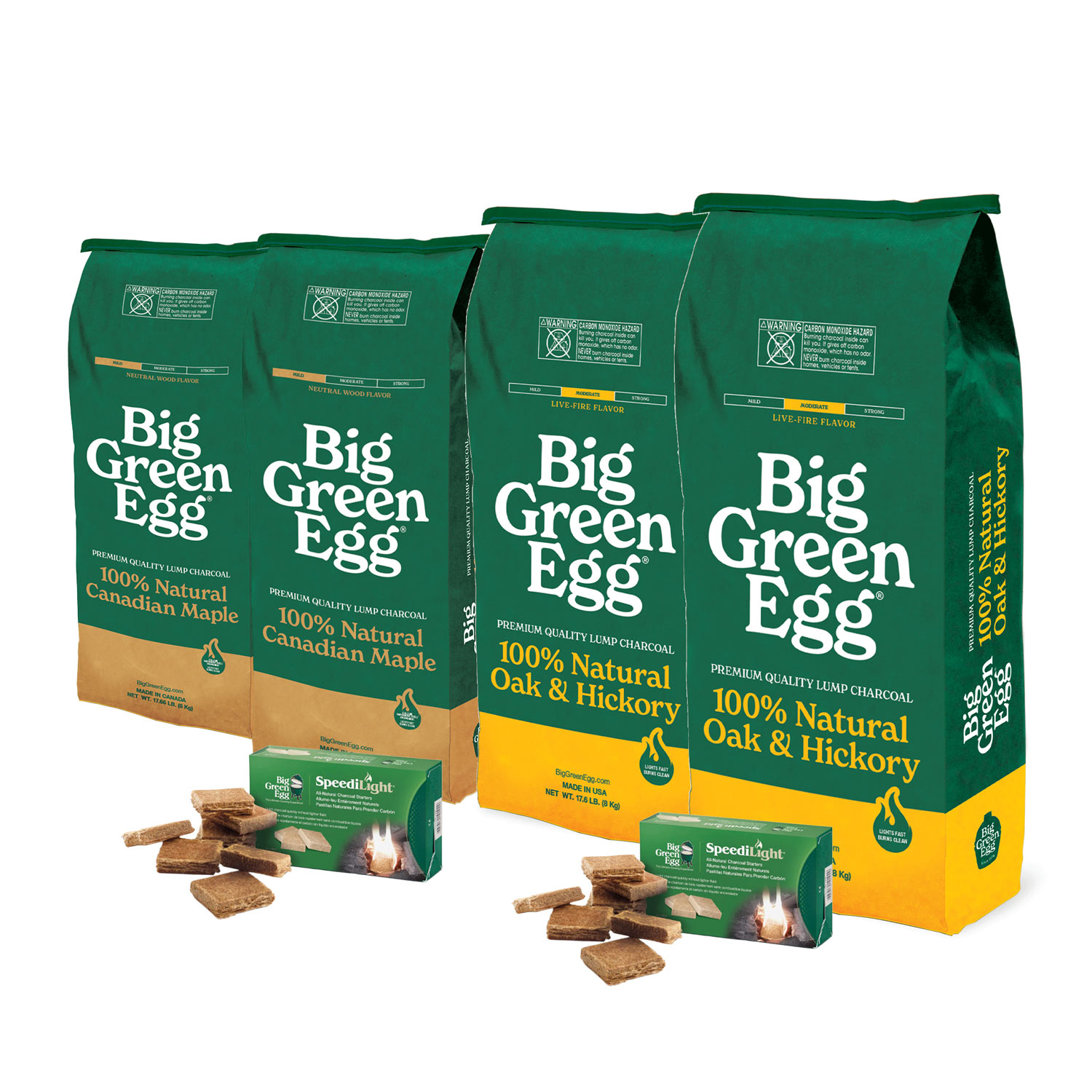 Dual Fuel Kit | MAple Lumpwood charcoal | Oak & Hickory lumpwood charcoal | Big Green Egg