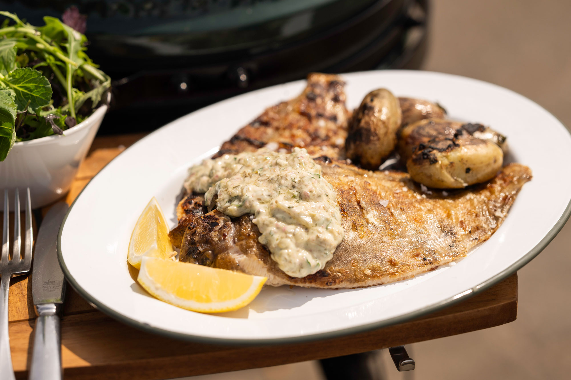 LEMON SOLE WITH SEAWEED ROAST POTATOES | JAck STein | Fish Recipes | Grilling | Big GReen Egg
