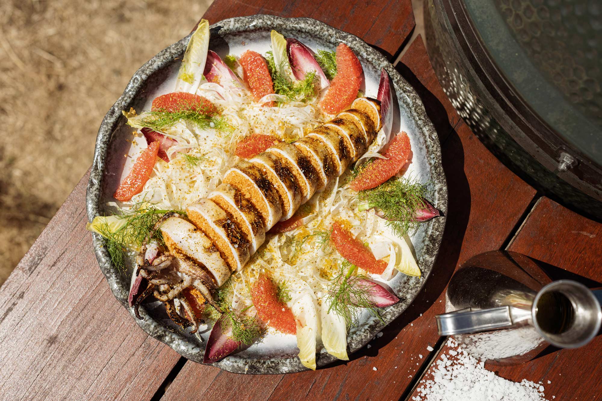Chargrilled Squid with Tomato Couscous and Shaved Fennel Salad