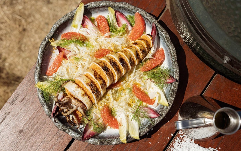 Chargrilled Squid with Tomato Couscous and Shaved Fennel Salad