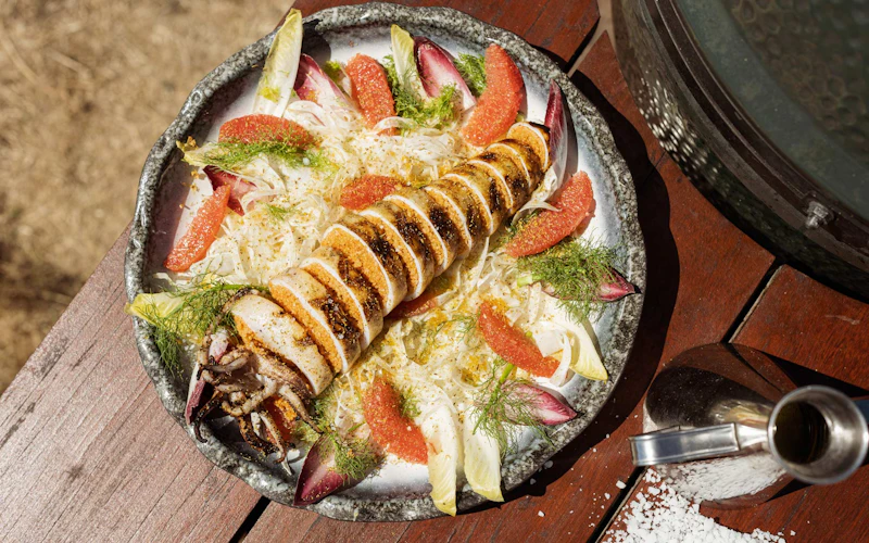 Chargrilled Squid with Tomato Couscous and Shaved Fennel Salad