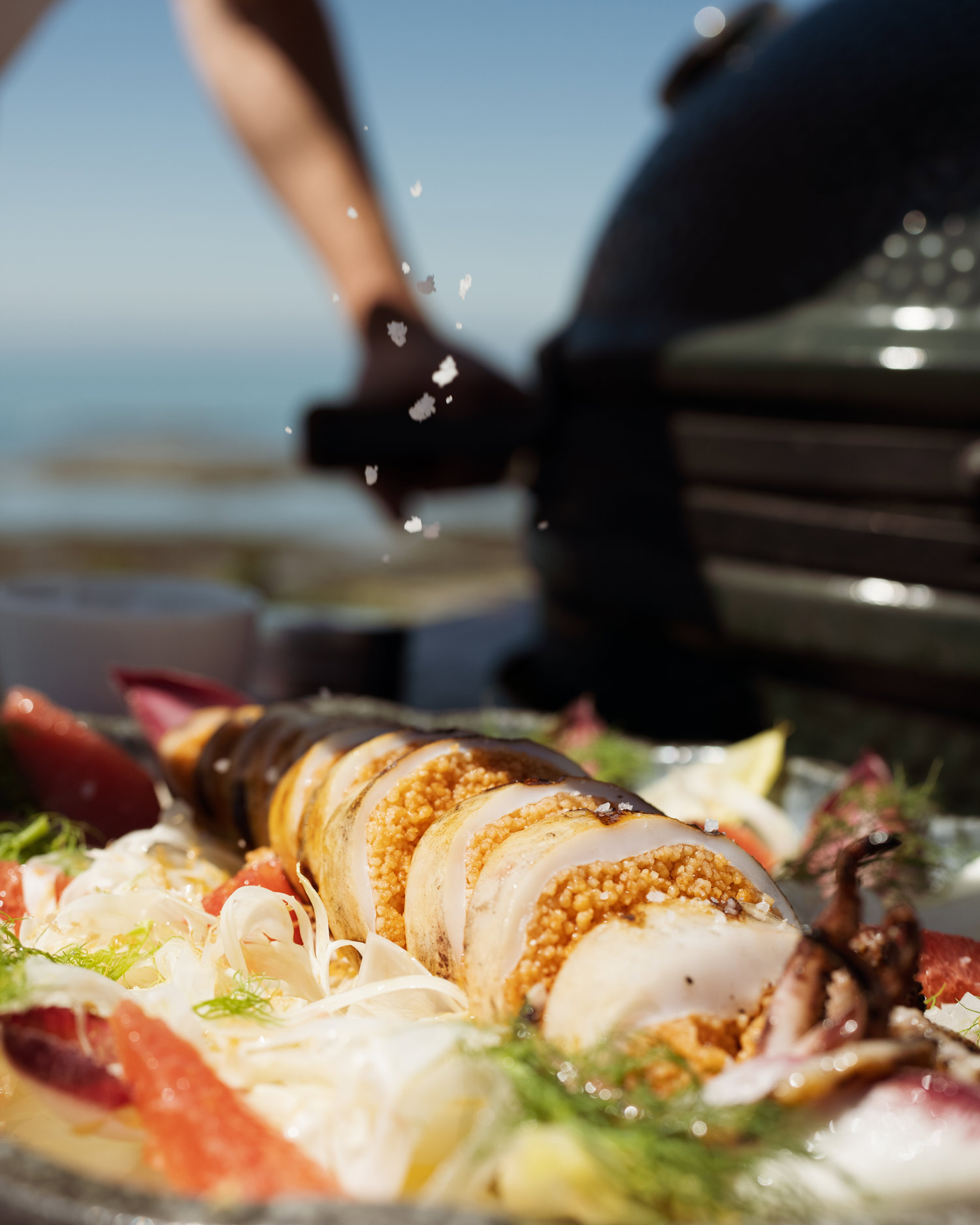 Chargrilled Squid with Tomato Couscous and Shaved Fennel Salad