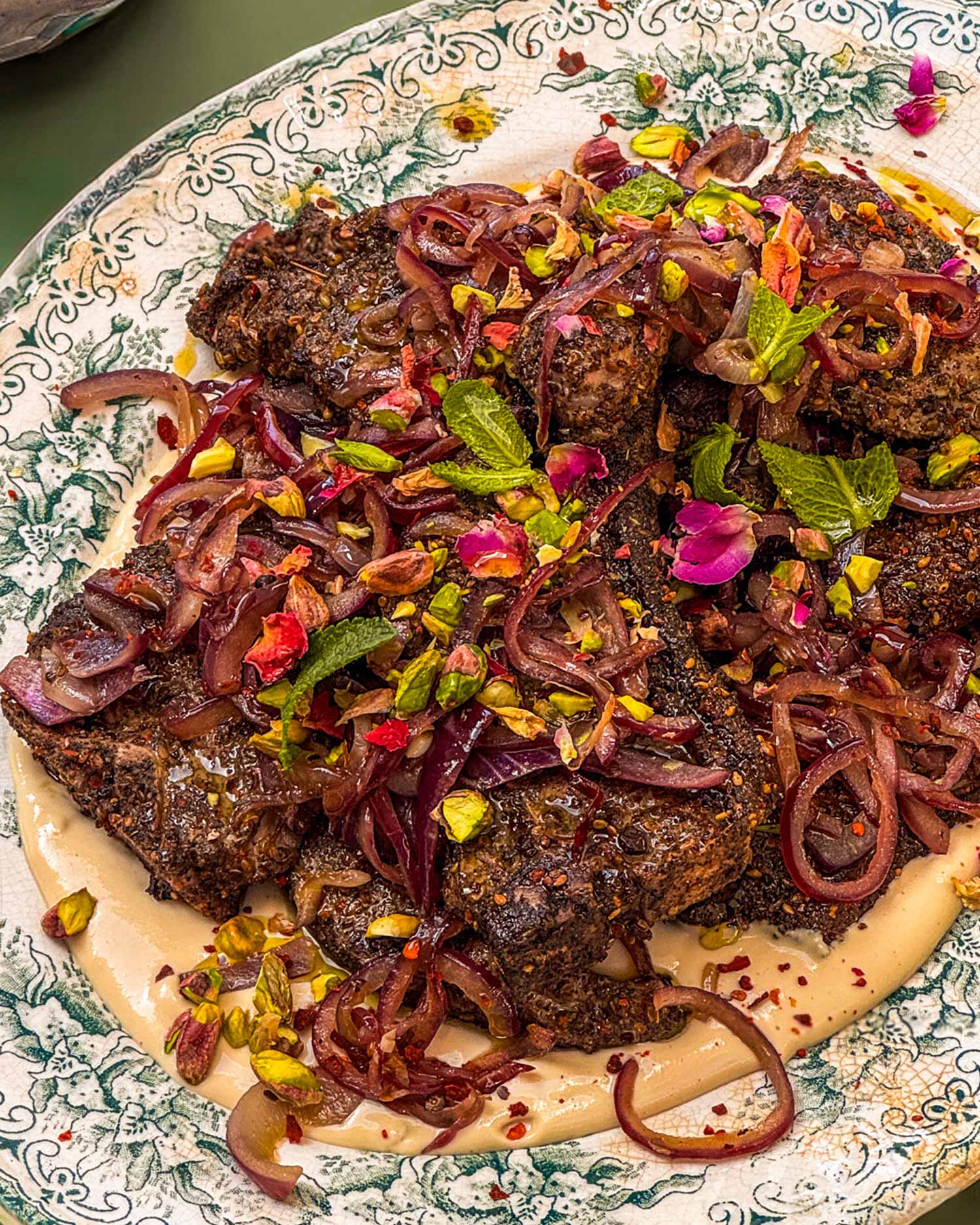 Lamb Chops with Za’atar, Pistachio and Tahini