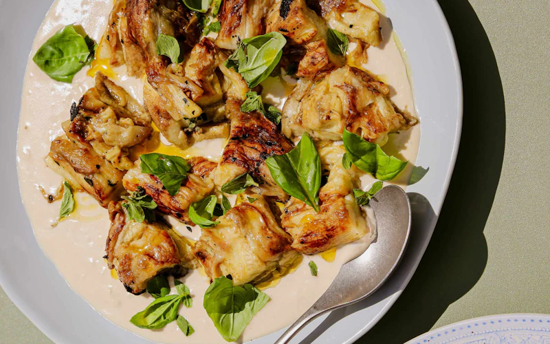 Burnt Aubergine Chunks with Ajo Blanco