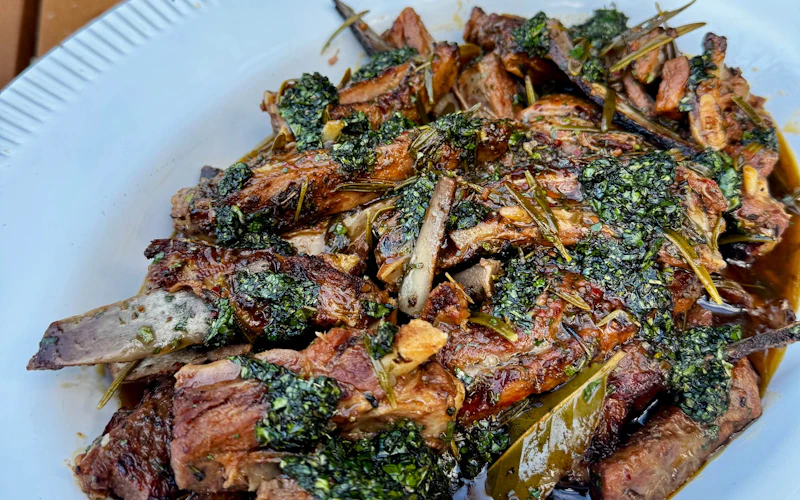 Slow-Cooked Lamb Ribs with Herby Pomegranate Molasses Sauce